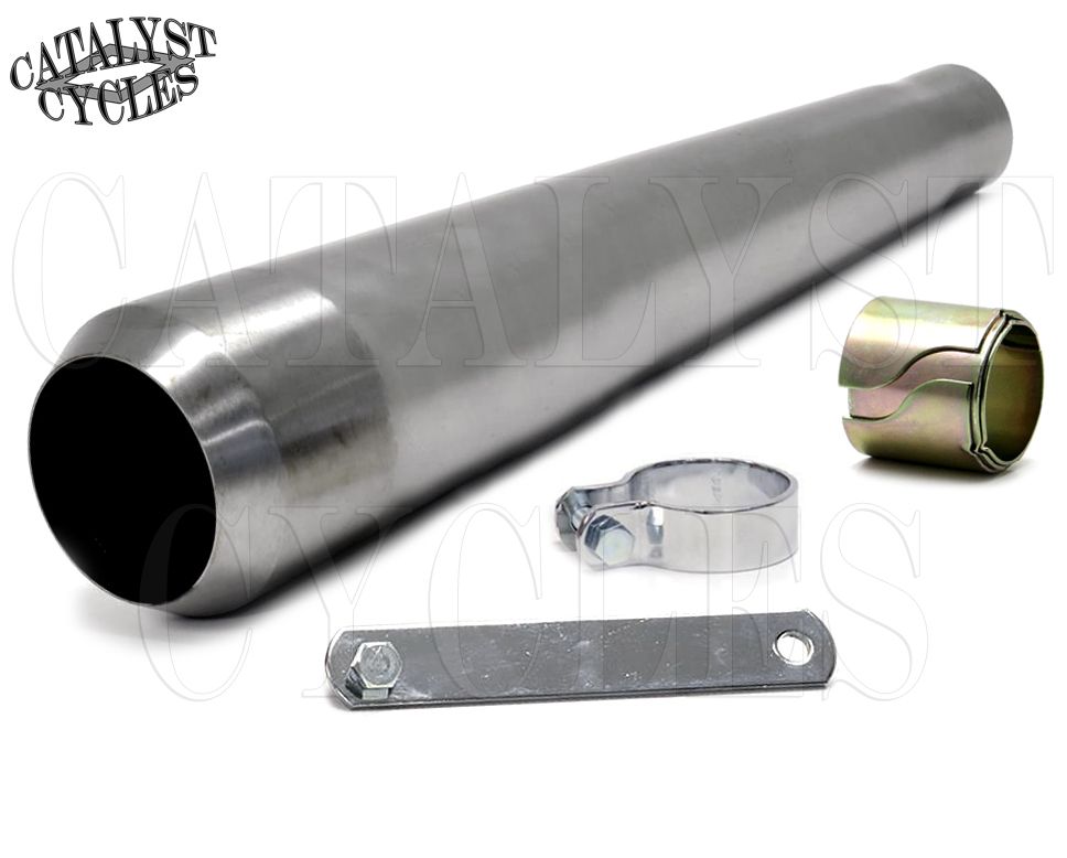 17" REVERSE CONE SHORTY MUFFLER RAW STEEL MEGAPHONE EXHAUST CAFE RACER