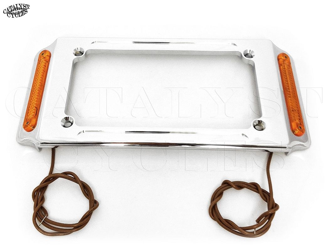 BILLET LICENSE PLATE FRAME WITH TURN SIGNALS FOR MOTORCYCLE LICENSE